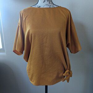 Michael Kors Gold Wide Sleeve Shirt with Knotted Tie